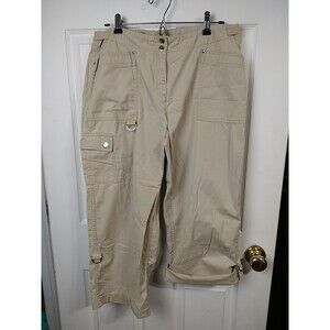 Jones NY Signature Woman 14P Cargo Capri Brown Casual Roll Hem Lagenlook Adjusts